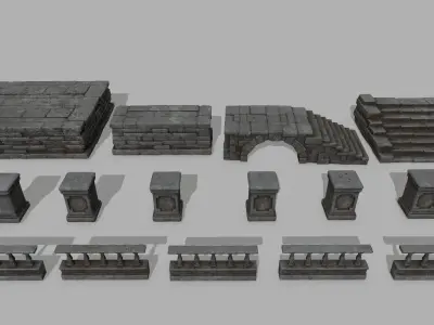 ruin set pillars of pillars with shadows Low-poly 3D model