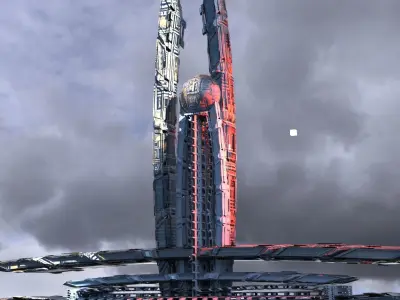 Dark Cyberpunk Telagraph tower Low-poly 3D model