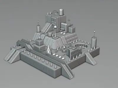 Lowploy-Science Fiction Island and Prefabs Low-poly 3D model
