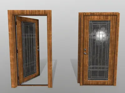 door 2 wooden with glass panel Low-poly 3D model