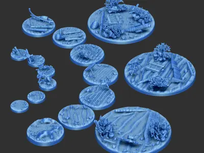 PACK 3 - 16 MINIATURE BASES  25mm 50mm and 100mm 3D Print Ready 3D print model