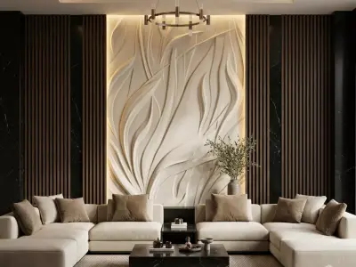 Modern floral Relief Panel Wall Decor Set STL Mural CNC 353 3D model