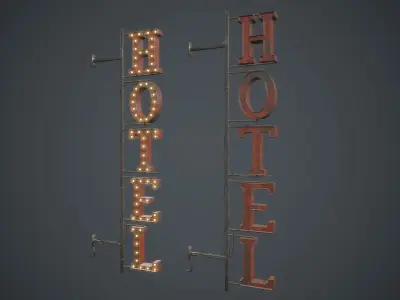 Old Metal Hotel Sign PBR Game Ready Low-poly 3D model