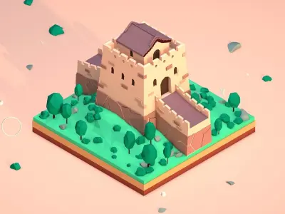Cartoon Low Poly Great Wall China Illustration Low-poly 3D model