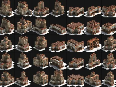 50 Medieval Building Castle Town House Pack Bundle Kitbash