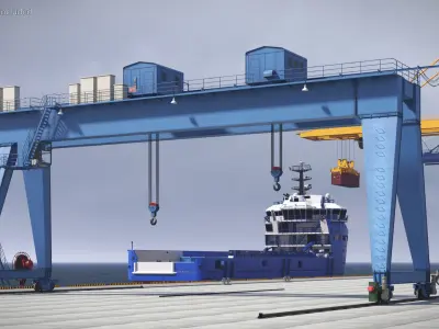  Rail Mounted Double Girder Gantry Crane Blue Simplified 