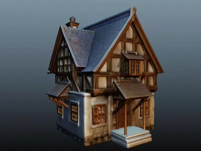 Mediaval fantasy stone house High-Poly 3D model