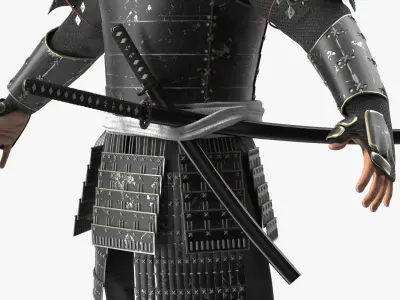  Armored Samurai Character With Antler Helmet 