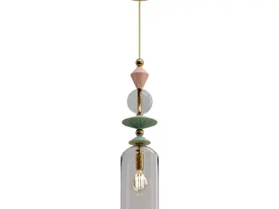 odeon glass pendant light with gold and accents 3D model