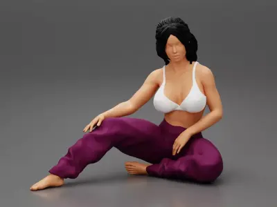 Pretty Woman In Bra And pants Sitting On The Floor 3D print model