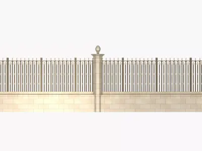 Fence in classic style with wrought iron railing 3D model