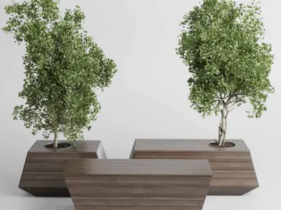 concrete box plants on stand - Urban Furniture Bench outdoor 197 3D model
