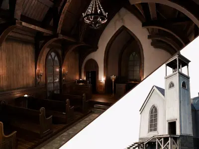 Cozy Gothic Church Full Interior Environment 25 Props Low-poly 3D model