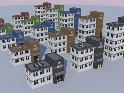 Cartoon Building Low Poly Building Commercial Police Station Low-poly 3D model