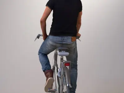 Pre-posed 3D man on a bike with realistic hair 3D model
