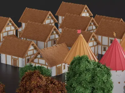 Medieval Village 110 Objects Low-poly 3D model