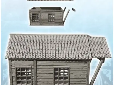 Medieval wooden armory with tiled roof and large entrance canopy 3D print model