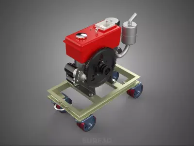 MOBILE DIESEL ENGINE MACHINE MOUNTED WHEELED CART CASTER TROLLEY 3D model