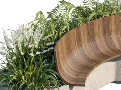 Bench with Plants - Urban Furniture 03 3D model