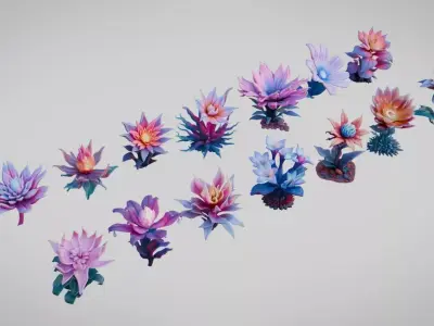 Stylized Alien Flowers  Low-poly 3D model