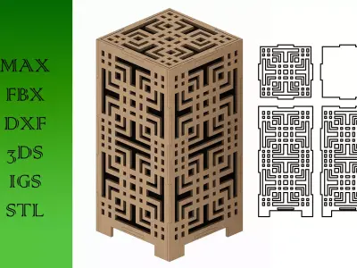 Wooden Lamp Laser Cut desk lamp lampshade Low-poly 3D model