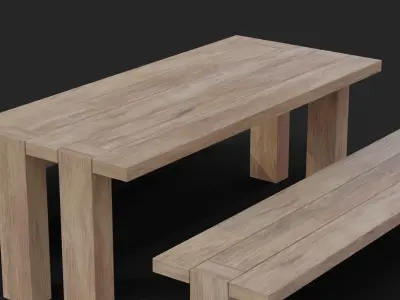 Picnic Table Barcelona Bench Low-Poly Low-poly 3D model