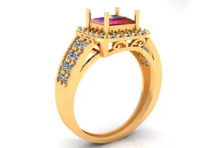 Women Ring 3 light weight princesscut halo ring 3D print model