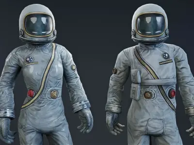 Male and female Space suit rigged Low-poly 3D model