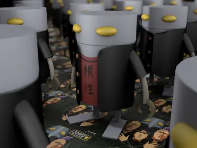 Mechazawa robot on bench Free 3D model