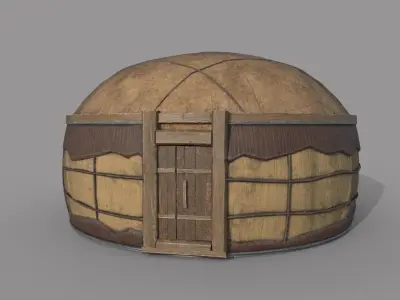 Old Mongolian Yurt and Interior Low-poly 3D model