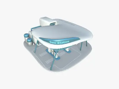SciFi Gas Station A01 White Blue - Sci Fi Exterior Design Low-poly 3D model
