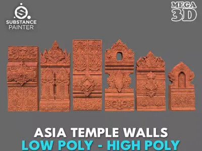 Asia Temple Walls Modular - 231002 3D model