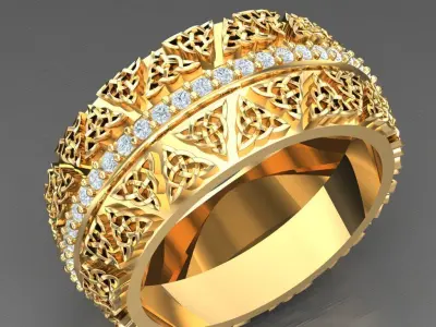 Light Gold Diamond Men Ring 2MR048 3D model
