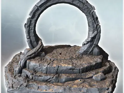 Magic stone gate with tree roots on stepped platform 3 - Medieva 3D print model