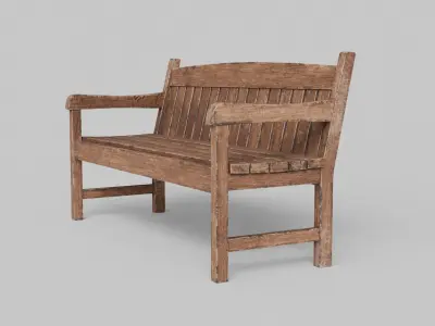 Old Wood Street Bench 3D Model with PBR Texture 3D model