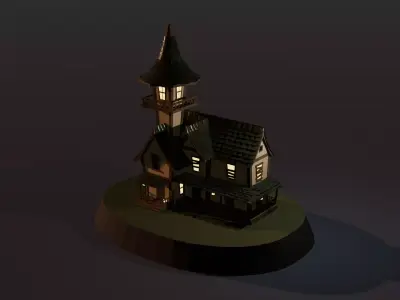 Abandoned Witch Tower  Cozy Spooky Low Poly Diorama 3D model