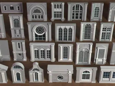 Building Facade Collection 9 - 27 pieces Low-poly 3D model