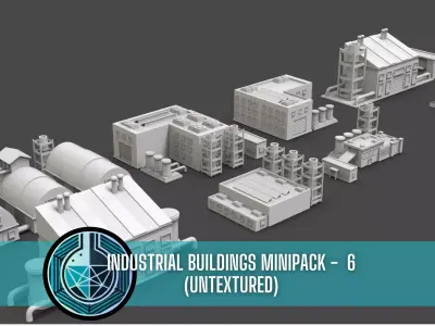 Low Poly 10 Industrial Buildings Mini Pack 6 - Untextured Low-poly 3D model
