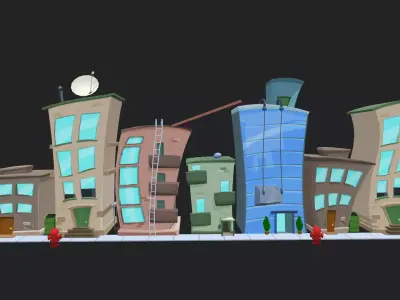 Cartoon City Buildings Low-poly 3D model purchase