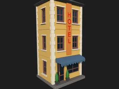 Lowpoly Building Hotel Low-poly 3D model Low-poly 3D model