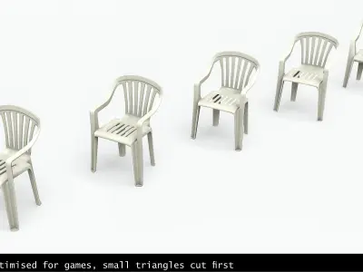 Garden Plastic Chair White - 3 versions Low-poly 3D model