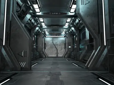 Sci-Fi Modular Corridor with Door Ver 1 Low-poly 3D model
