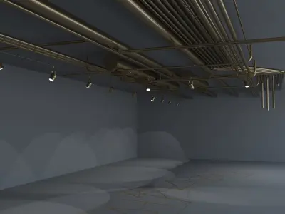 Pipes with beam lights and floor net decoration 3D model