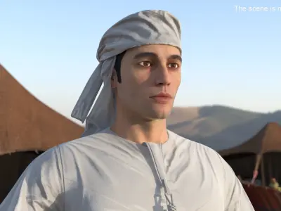  Man Wearing Omani Thobe with Keffiyeh White Fur for Maya 