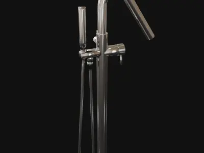 3D Model of Floor Mounted Tub Filler - Faucet Low-poly 3D model