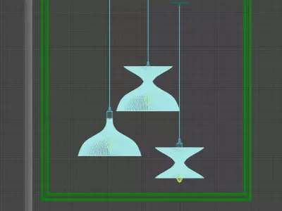 Bamboo woven chandelier set 3D model