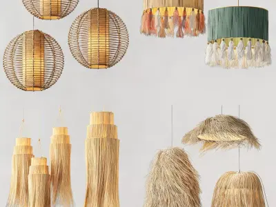 Bamboo pendant lamp set 3D model