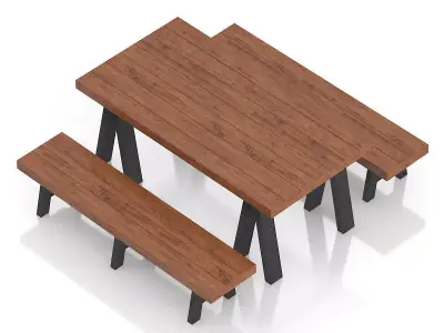 Wooden Table and Benches 3D model