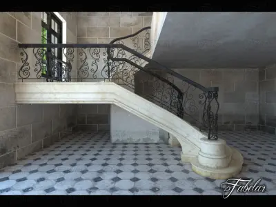 Staircase ornate with wrought iron railings 3D model