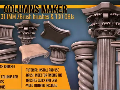 Columns Maker 130 OBJs and 131 IMM ZBrush brushes 3D model